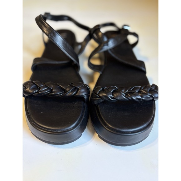 Worthington Black Braided Strap Open Toe‎ Sandle Buckle 1.5" Heel Summer Style - Picture 2 of 10